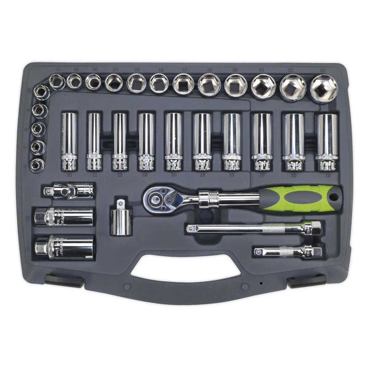 Sealey Premier Socket Set 34pc 3/8"Sq Drive 6pt WallDrive® Metric 