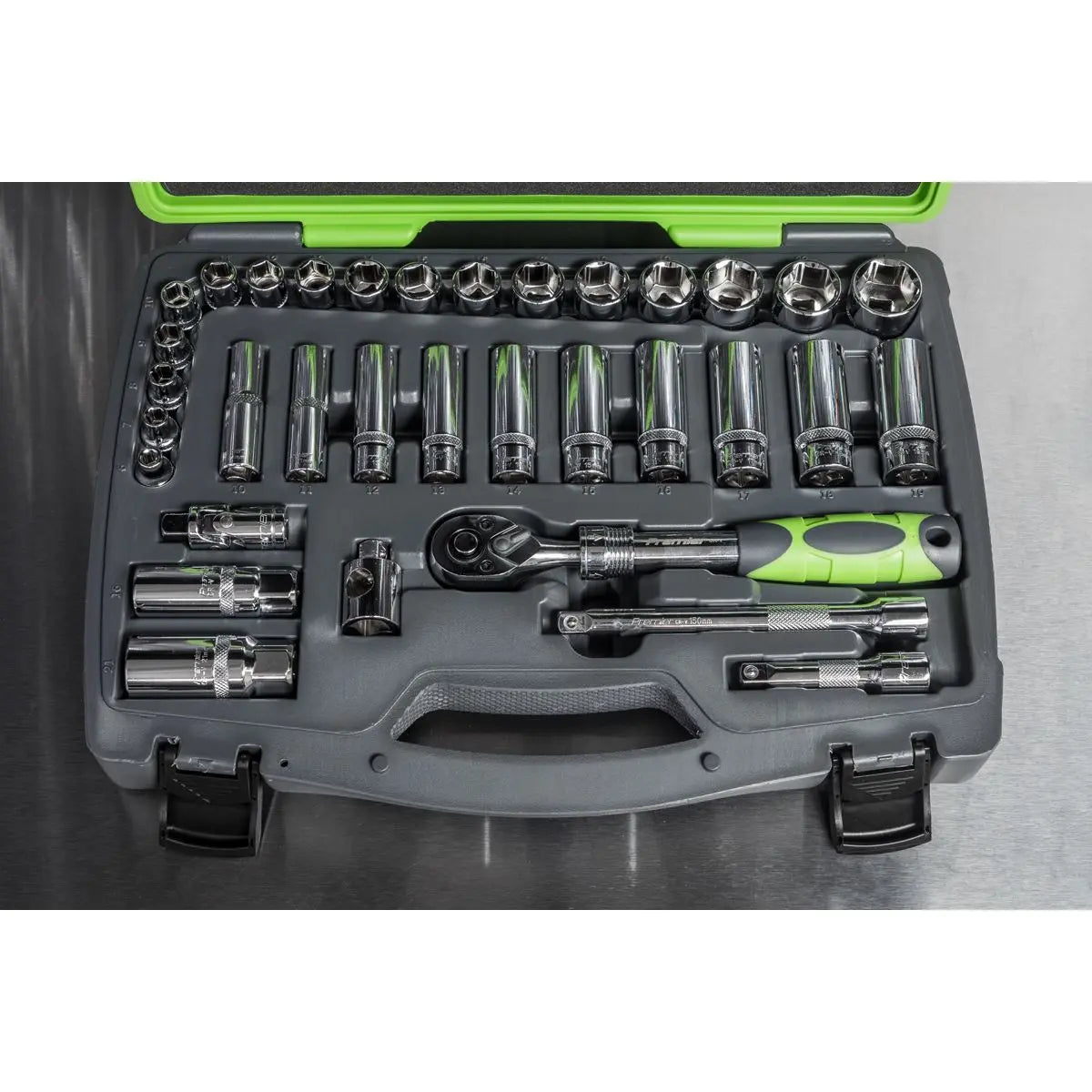 Sealey Premier Socket Set 34pc 3/8"Sq Drive 6pt WallDrive® Metric 