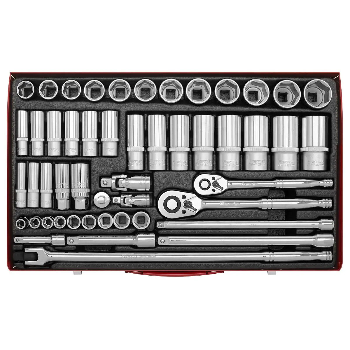Sealey Premier Socket Set 50pc 3/8" & 1/2"Sq Drive 6pt WallDrive® - Metric 