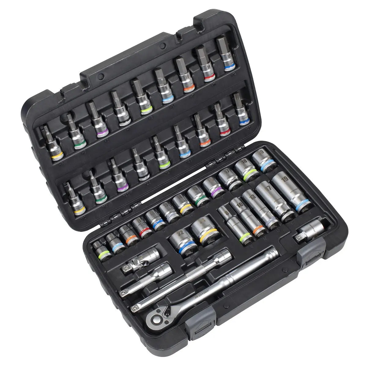 Sealey Premier Socket & Socket Bit Set 3/8"Sq Drive 42pc  White Rose Tools