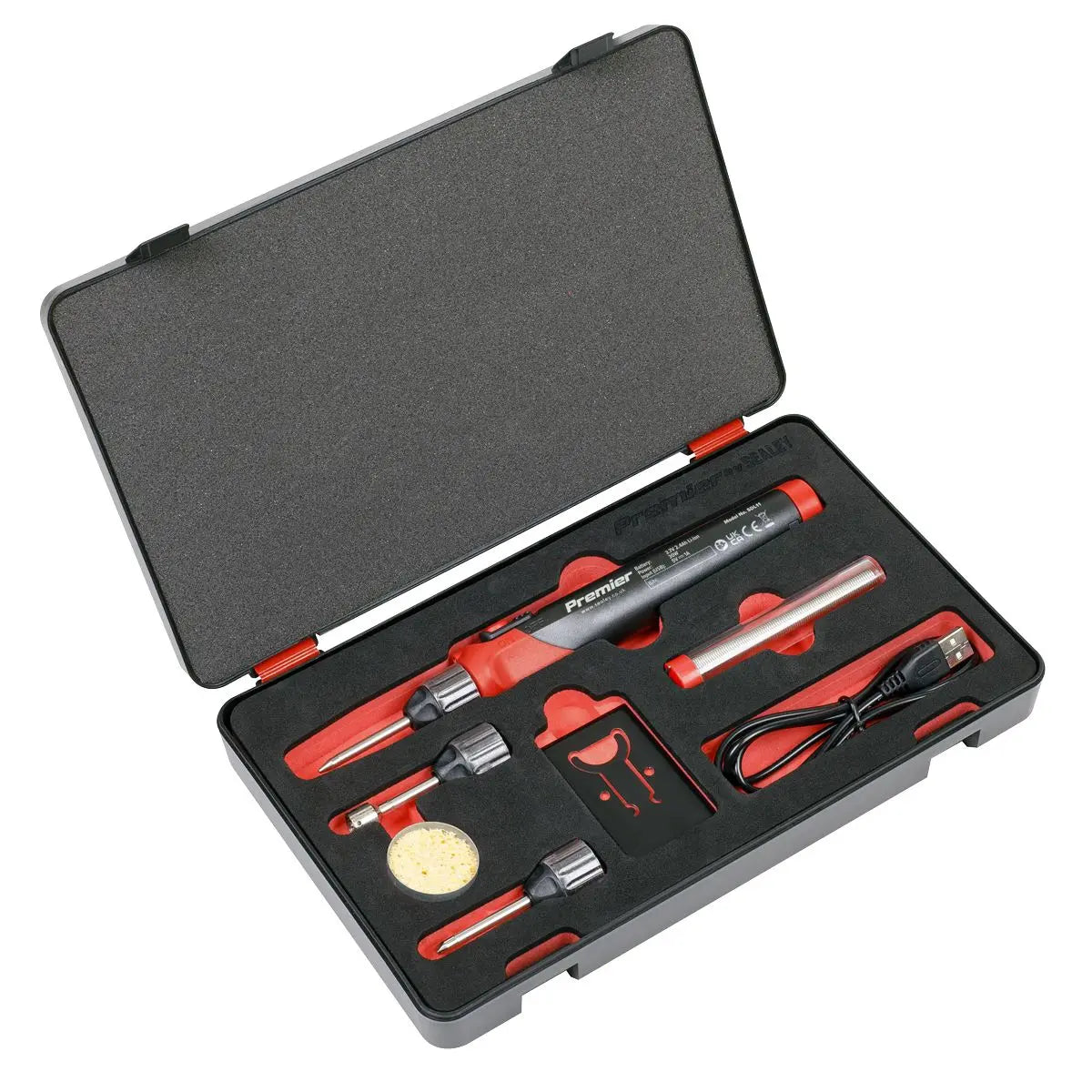 Sealey Premier Soldering Iron Kit Rechargeable Lithium-ion 30W 