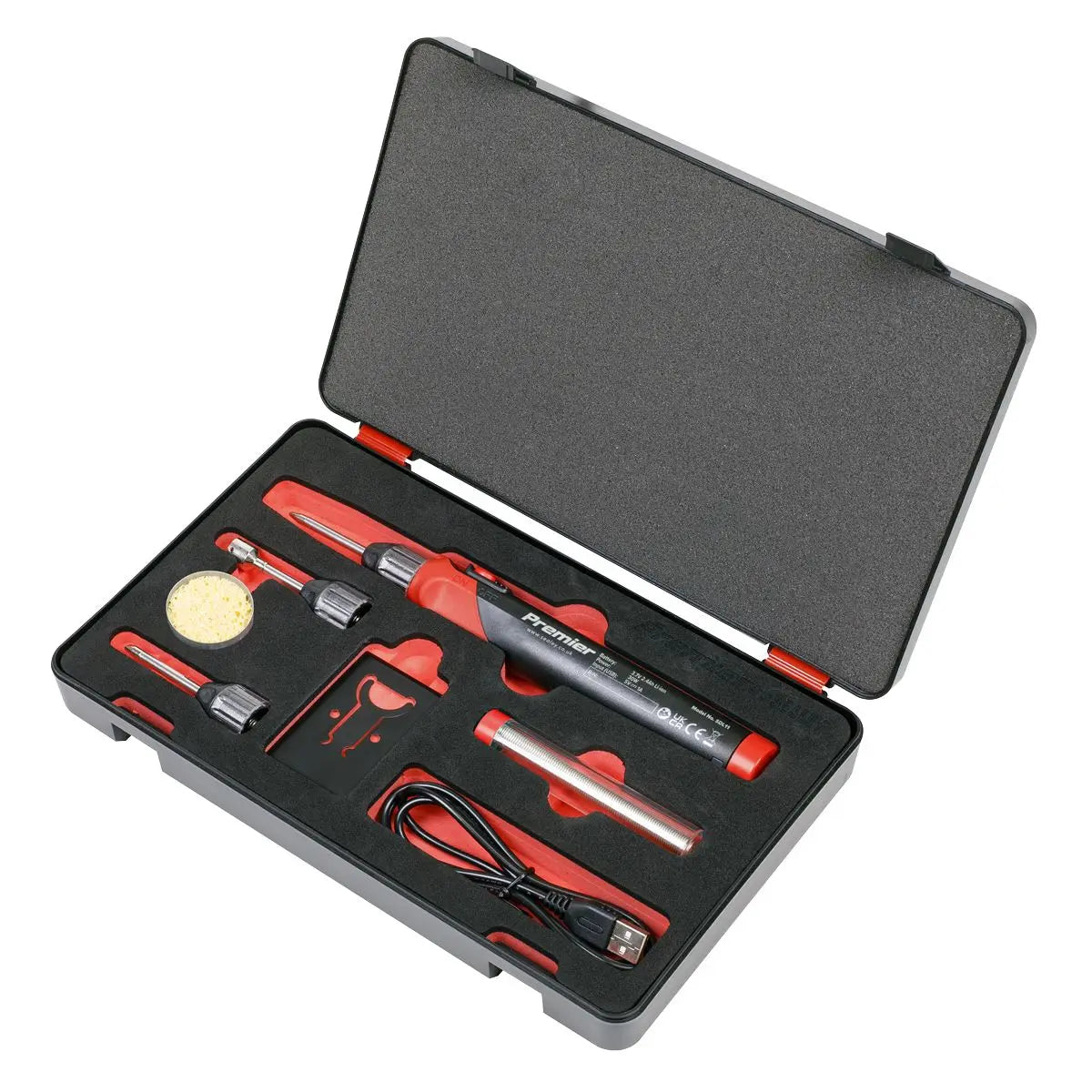 Sealey Premier Soldering Iron Kit Rechargeable Lithium-ion 30W 