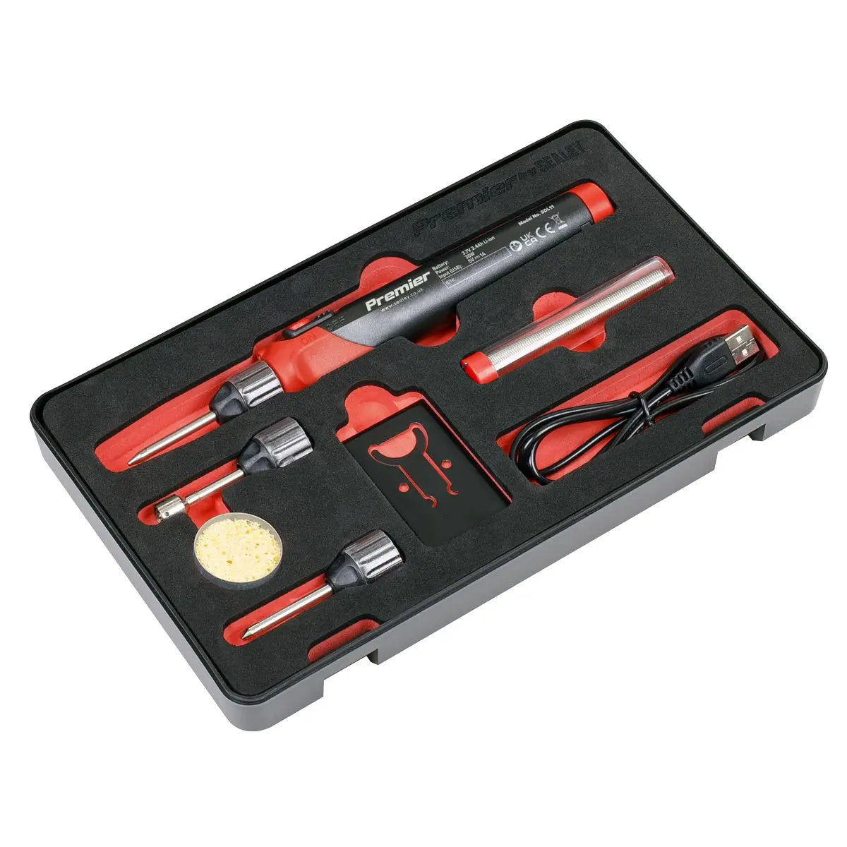 Sealey Premier Soldering Iron Kit Rechargeable Lithium-ion 30W 