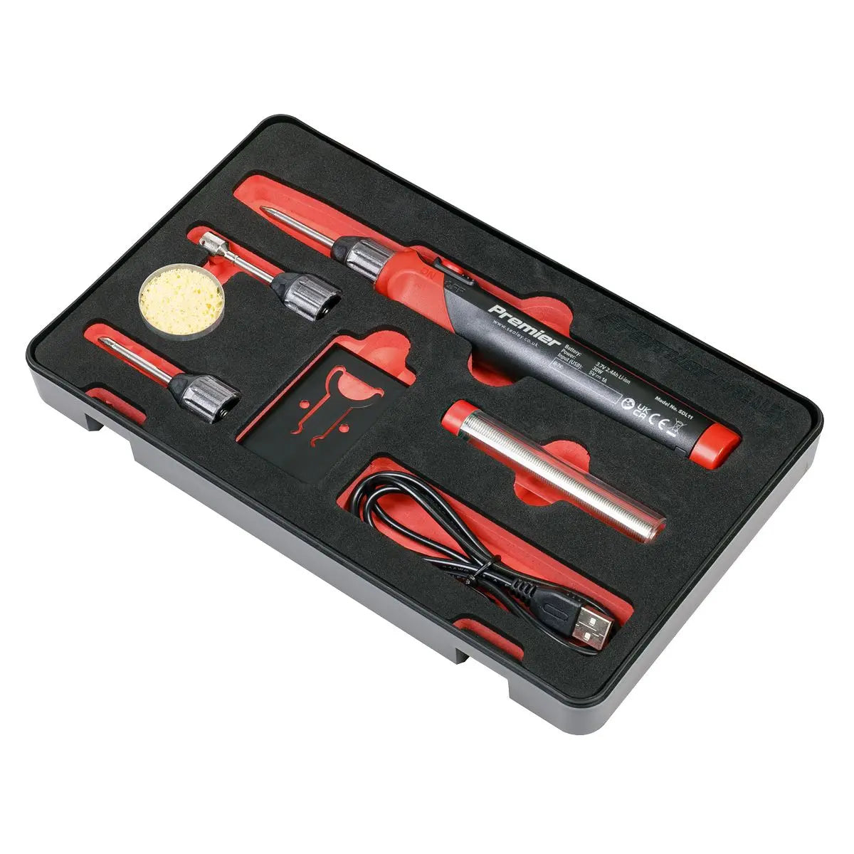 Sealey Premier Soldering Iron Kit Rechargeable Lithium-ion 30W 