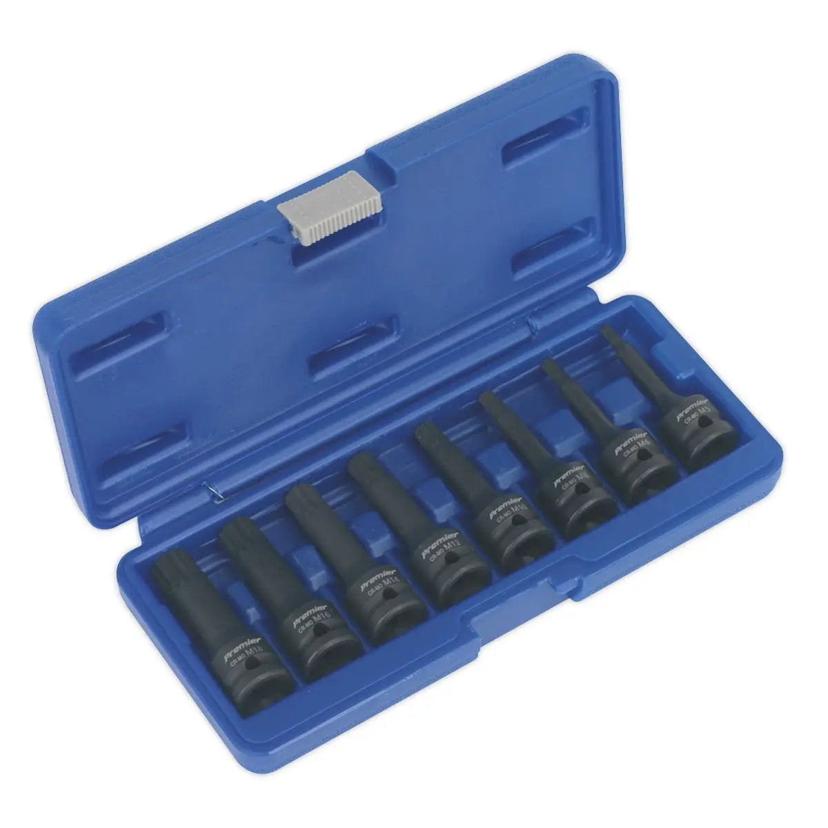 Sealey Premier Spline Impact Socket Bit Set 8pc 1/2"Sq Drive 