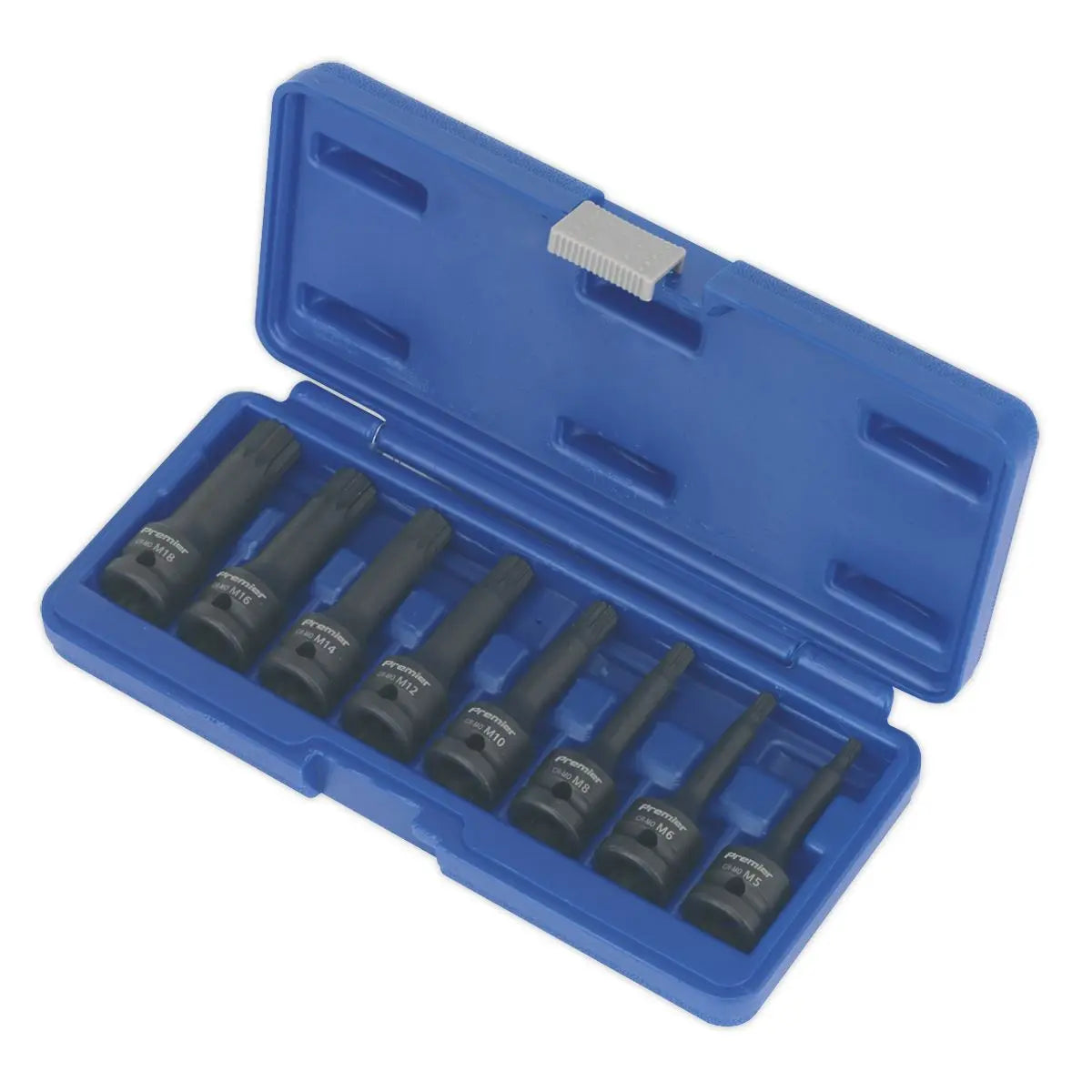 Sealey Premier Spline Impact Socket Bit Set 8pc 1/2"Sq Drive 