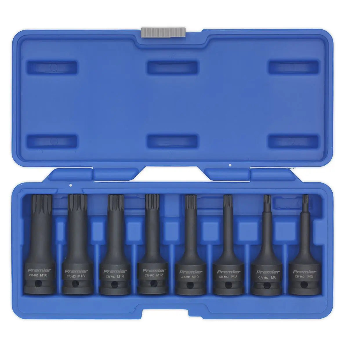 Sealey Premier Spline Impact Socket Bit Set 8pc 1/2"Sq Drive 