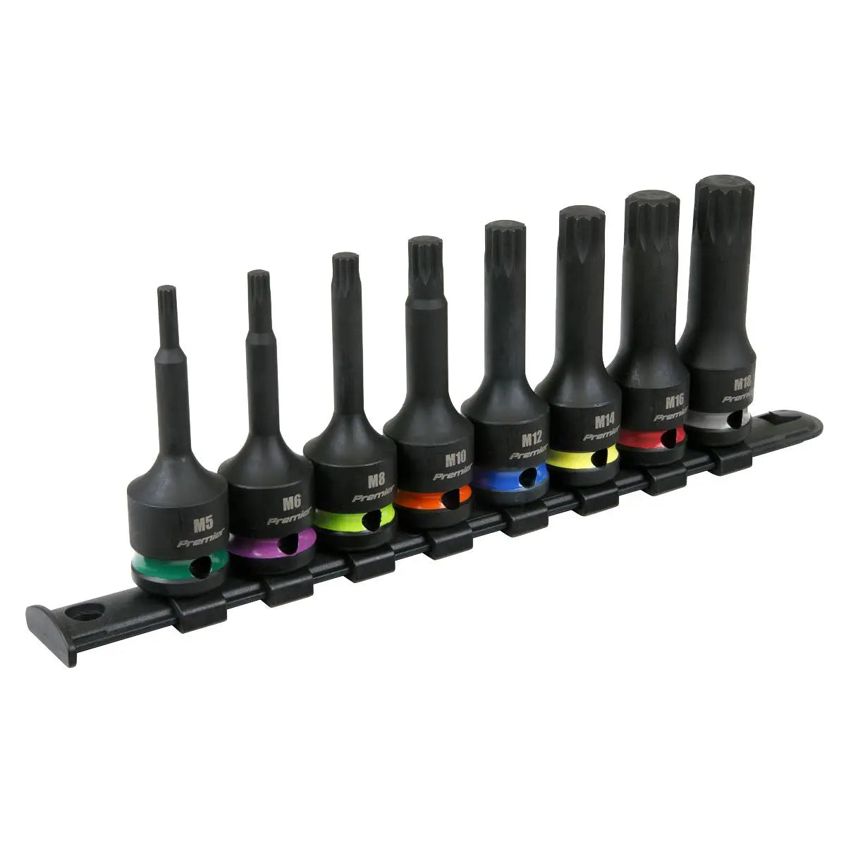 Sealey Premier Spline Impact Socket Bit Set 8pc 1/2"Sq Drive  White Rose Tools