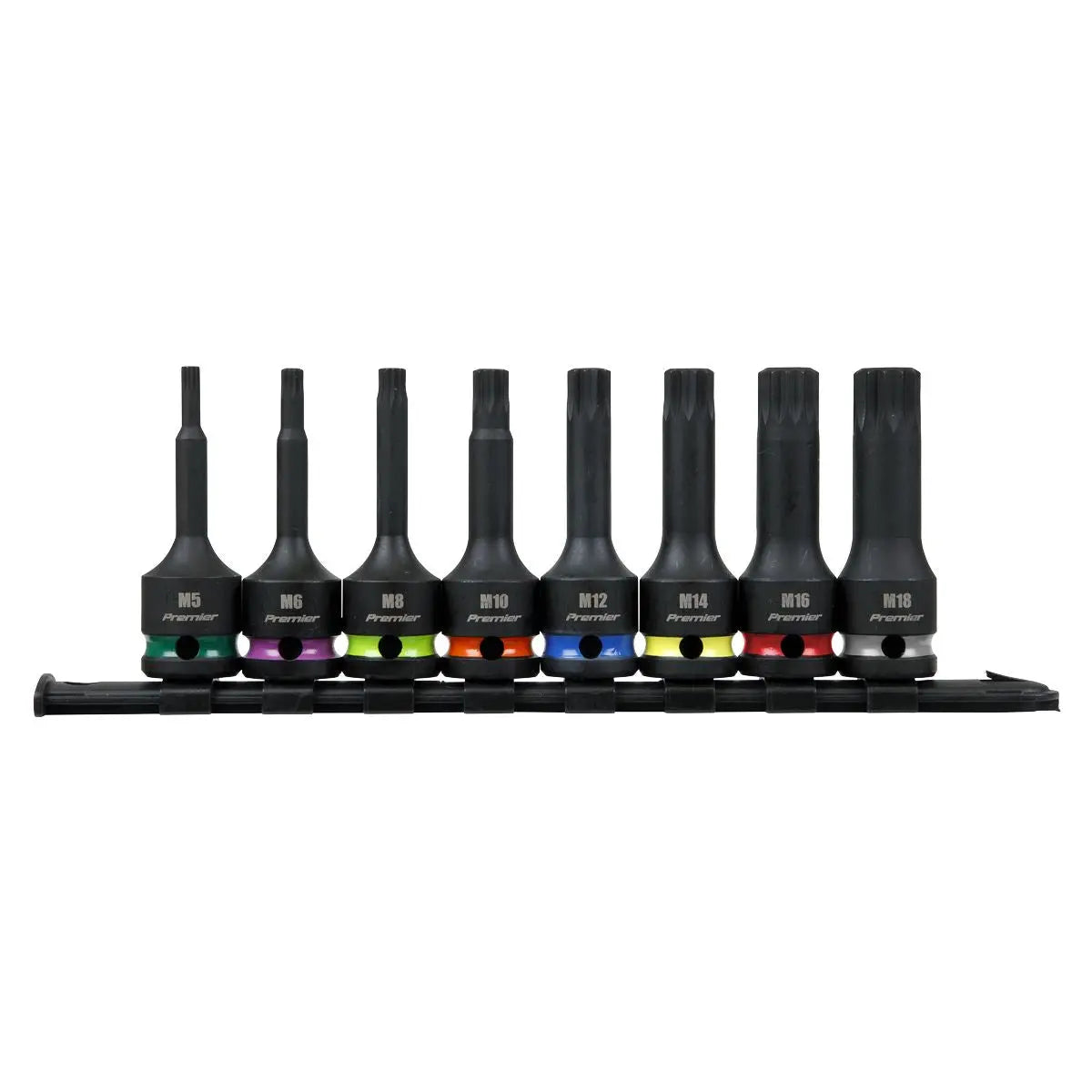 Sealey Premier Spline Impact Socket Bit Set 8pc 1/2"Sq Drive  White Rose Tools