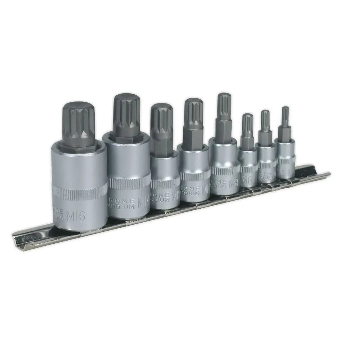 Sealey Premier Spline Socket Bit Set 8pc 1/4", 3/8" & 1/2"Sq Drive 