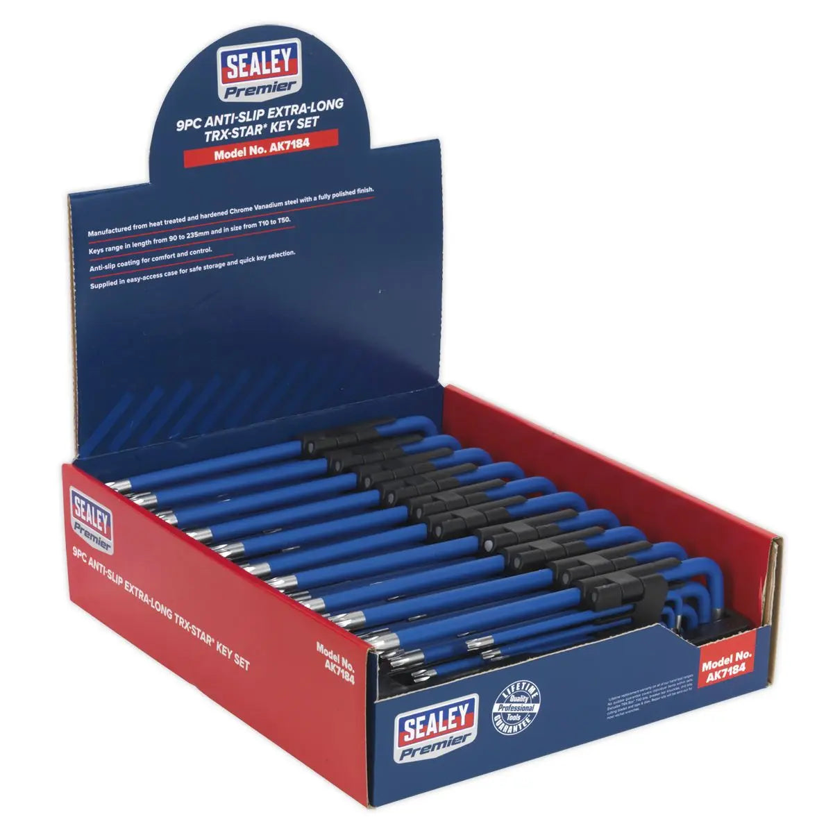 Sealey Premier TRX-Star* Key Set 9pc Extra-Long Anti-Slip Display Box of 10 