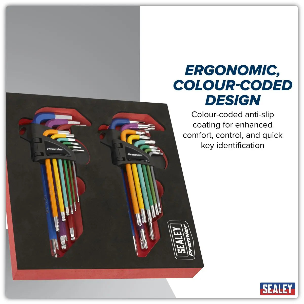 Sealey Premier TRX-Star* & Ball-End Hex Key Set 18pc Long Anti-Slip  White Rose Tools