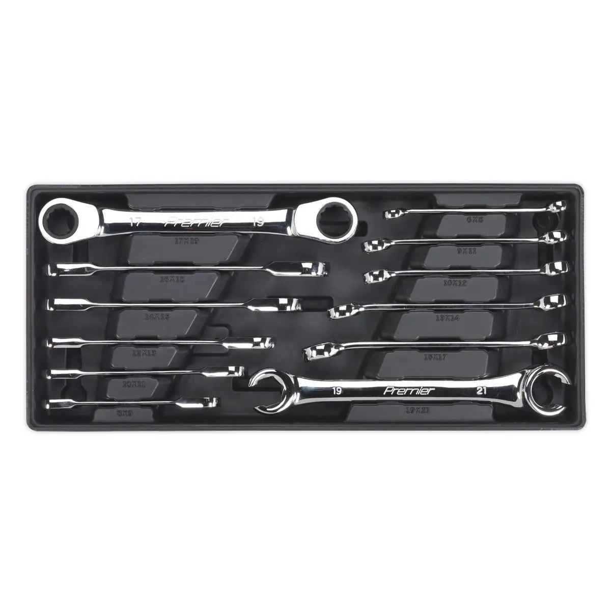 Sealey Premier Tool Tray with Flare Nut & Ratchet Ring Spanner Set 12pc 