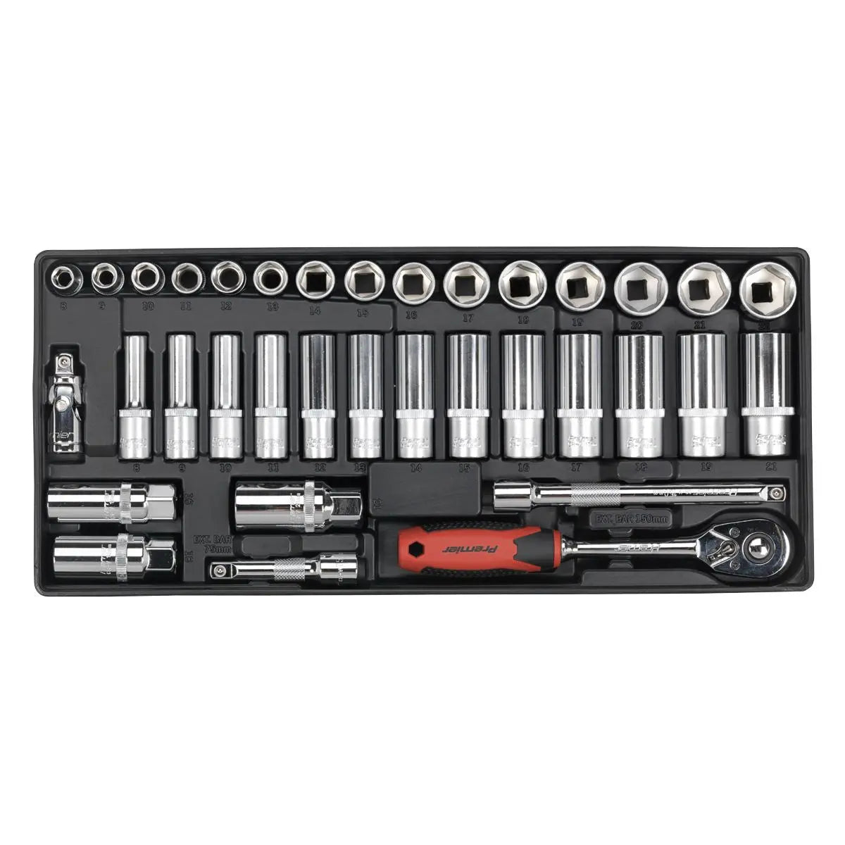 Sealey Premier Tool Tray with Socket Set 35pc 3/8"Sq Drive  White Rose Tools