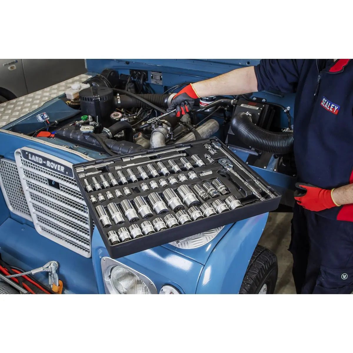 Sealey Premier Tool Tray with Socket Set 55pc 3/8" & 1/2"Sq Drive 