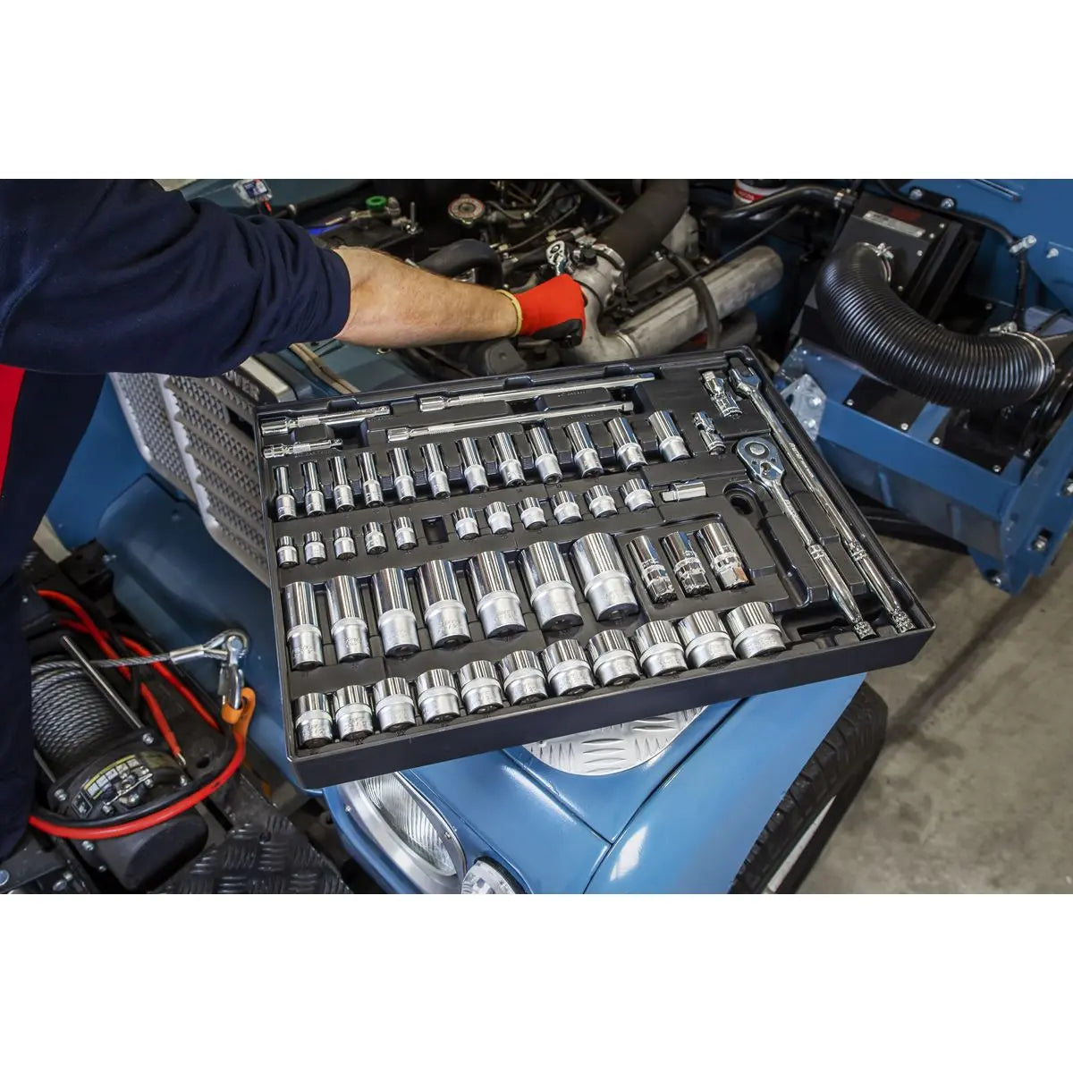 Sealey Premier Tool Tray with Socket Set 55pc 3/8" & 1/2"Sq Drive 