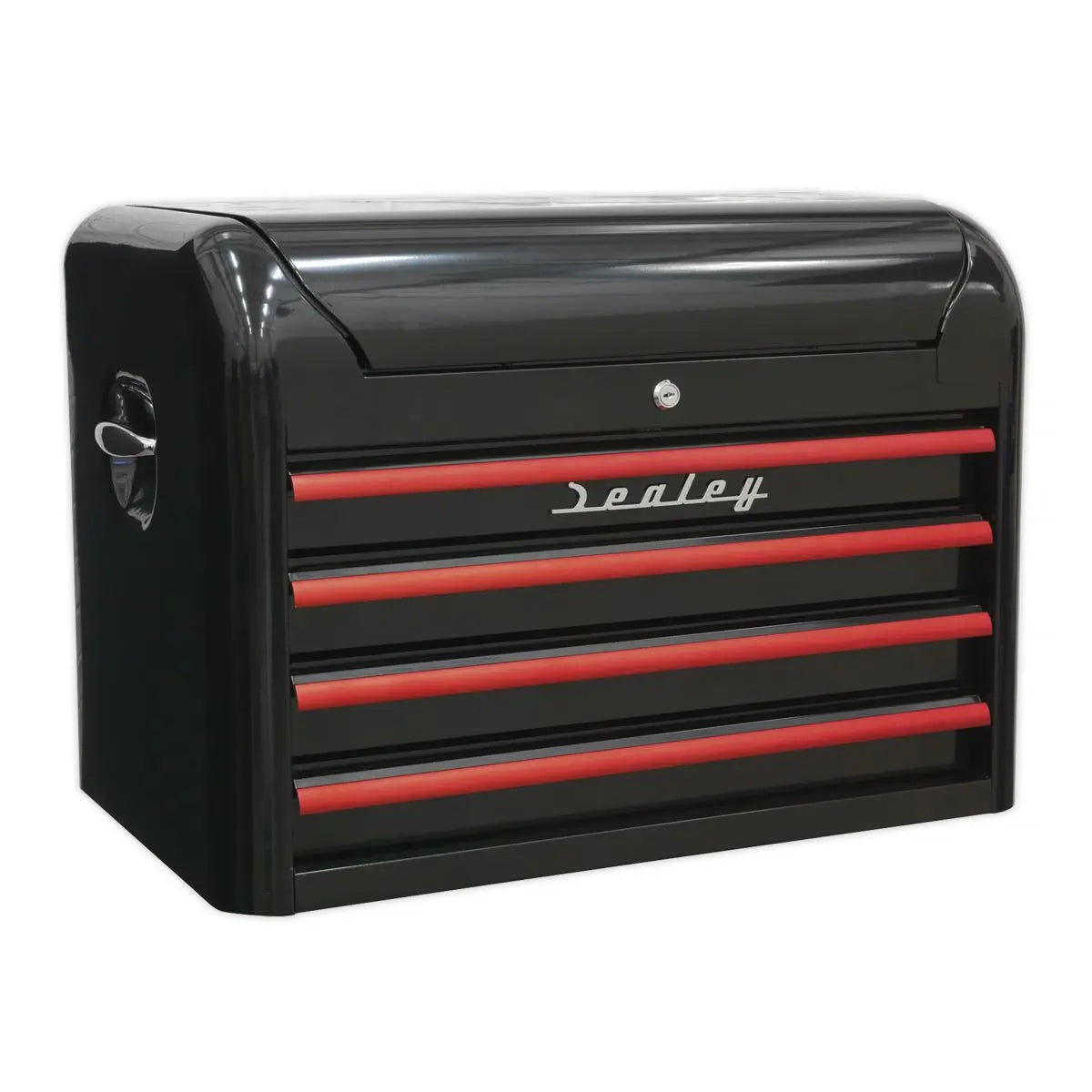 Sealey Premier Topchest 4 Drawer Retro Style - Black with Red Anodised Drawer Pulls 