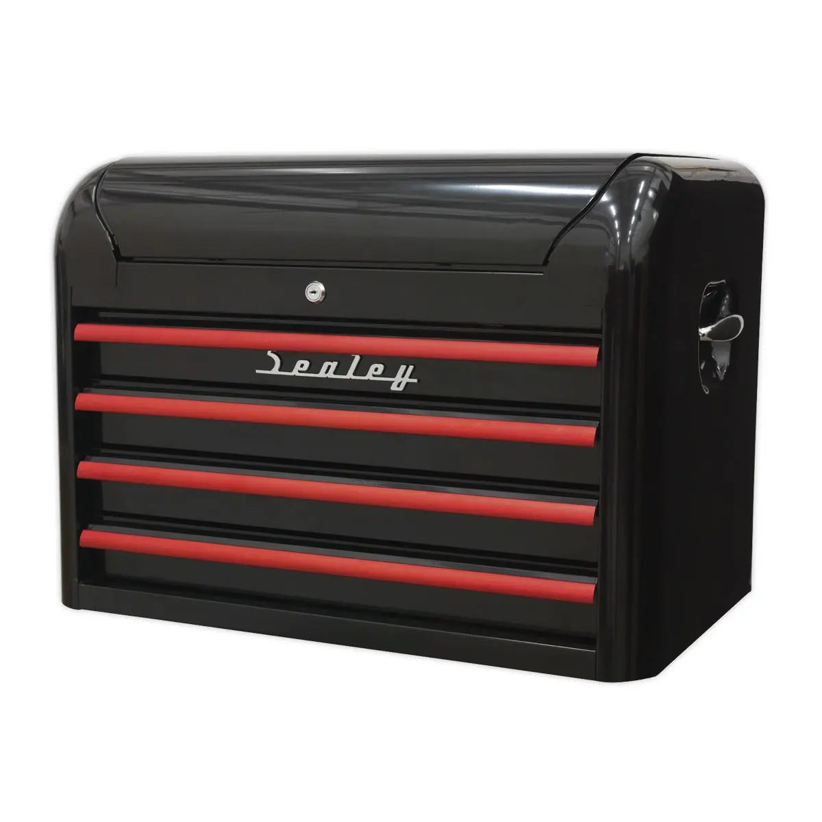 Sealey Premier Topchest 4 Drawer Retro Style - Black with Red Anodised Drawer Pulls 