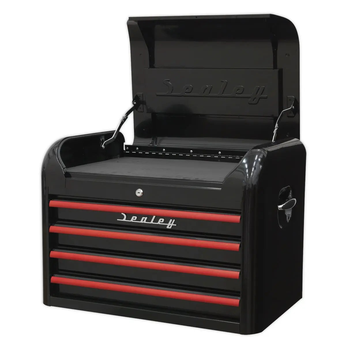 Sealey Premier Topchest 4 Drawer Retro Style - Black with Red Anodised Drawer Pulls 