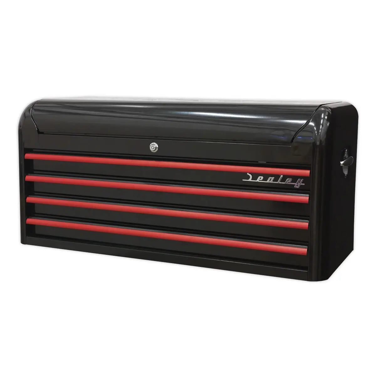 Sealey Premier Topchest 4 Drawer Wide Retro Style - Black with Red Anodised Drawer Pulls 