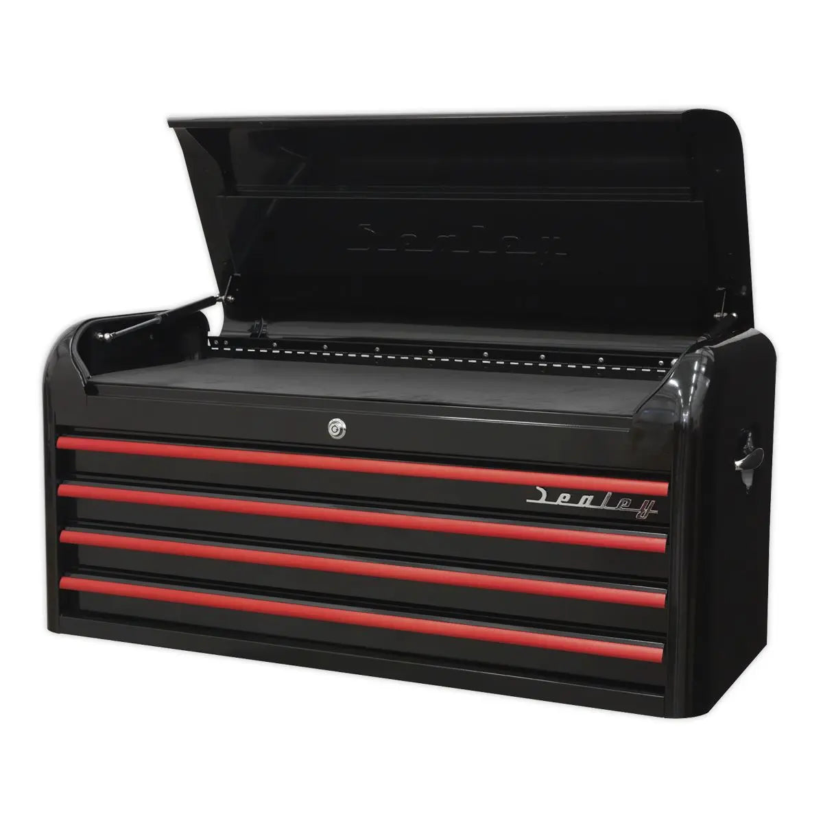 Sealey Premier Topchest 4 Drawer Wide Retro Style - Black with Red Anodised Drawer Pulls 