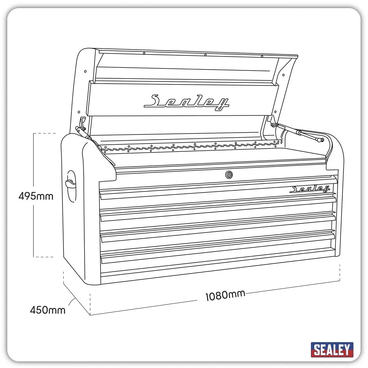Sealey Premier Topchest 4 Drawer Wide Retro Style - Black with Red Anodised Drawer Pulls 