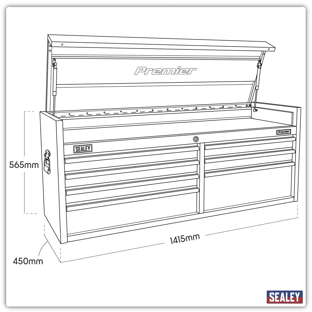 Sealey Premier Topchest 7 Drawer 1415mm Extra-Wide Heavy-Duty Black  White Rose Tools
