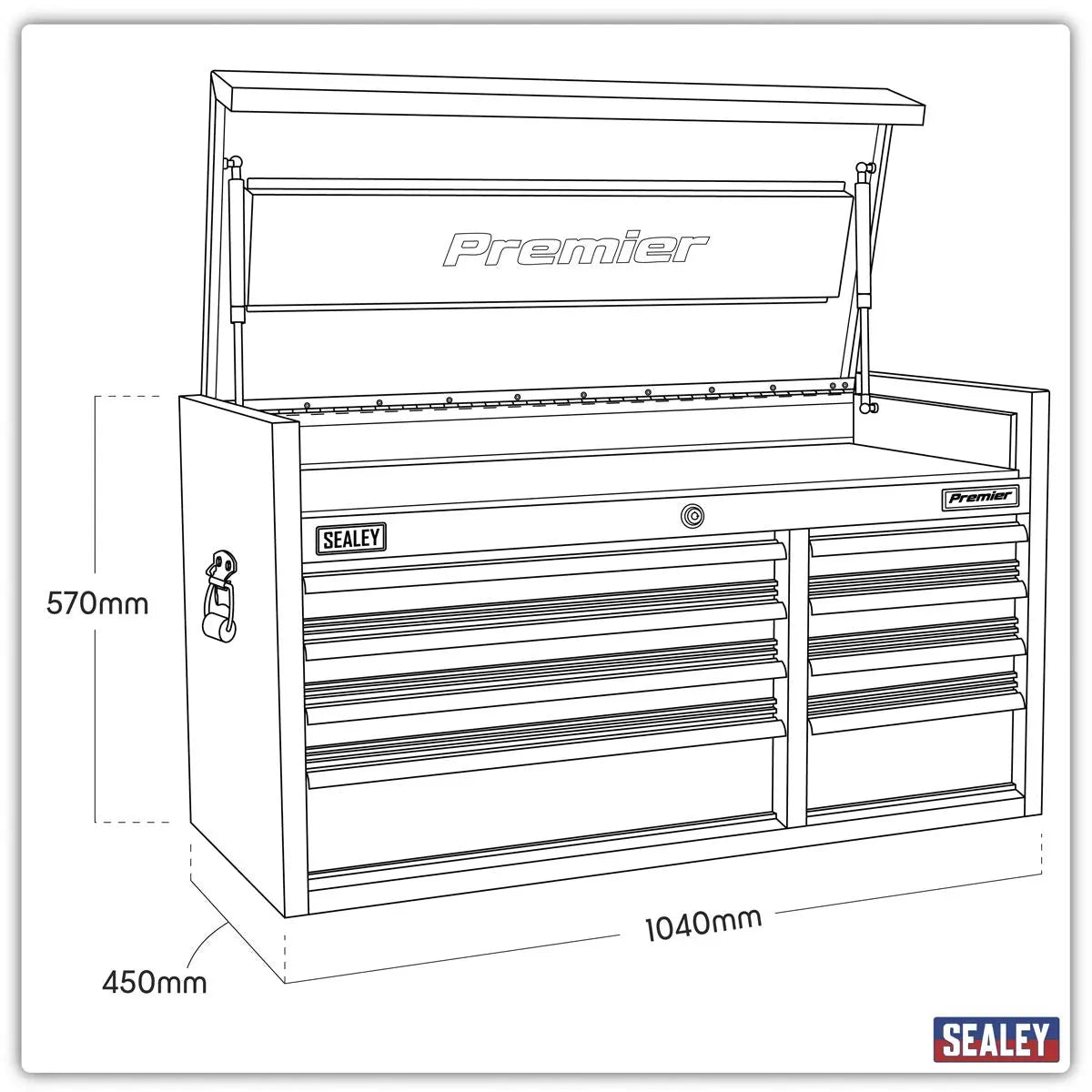 Sealey Premier Topchest 8 Drawer 1040mm Extra-Wide Heavy-Duty Black  White Rose Tools