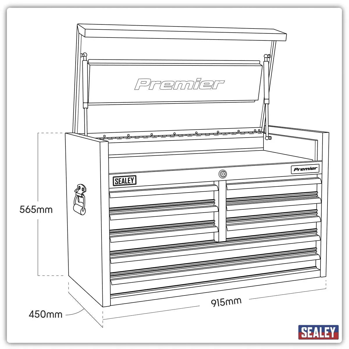Sealey Premier Topchest 8 Drawer 915mm Heavy-Duty Black  White Rose Tools