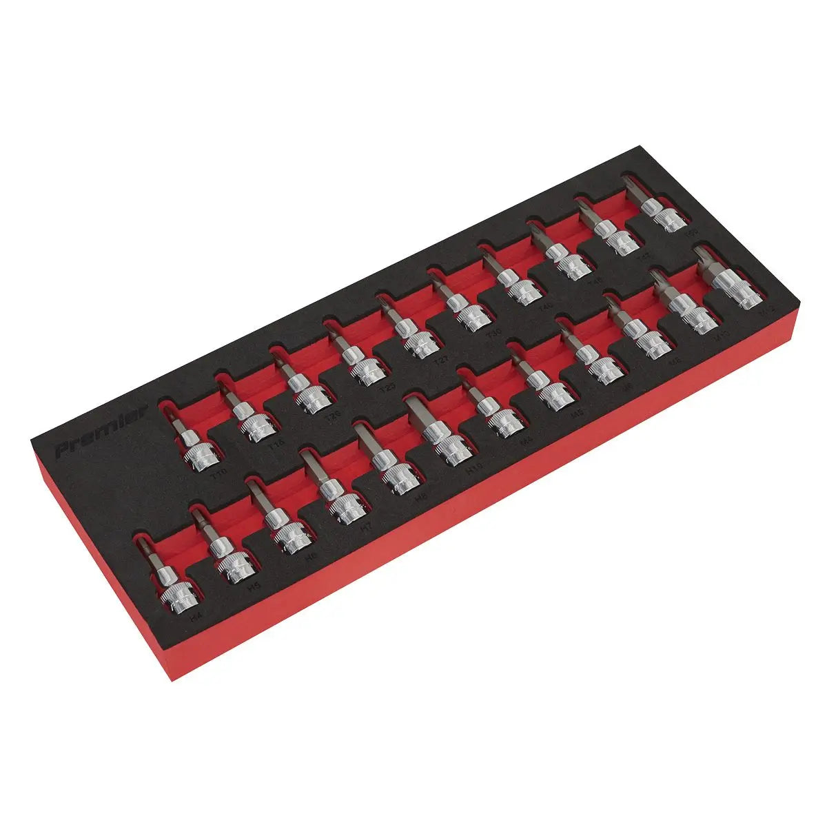 Sealey Premier Trx-Star Hex Spline Socket Bit Set in EVA Tray 22 Piece 3/8" Drive 