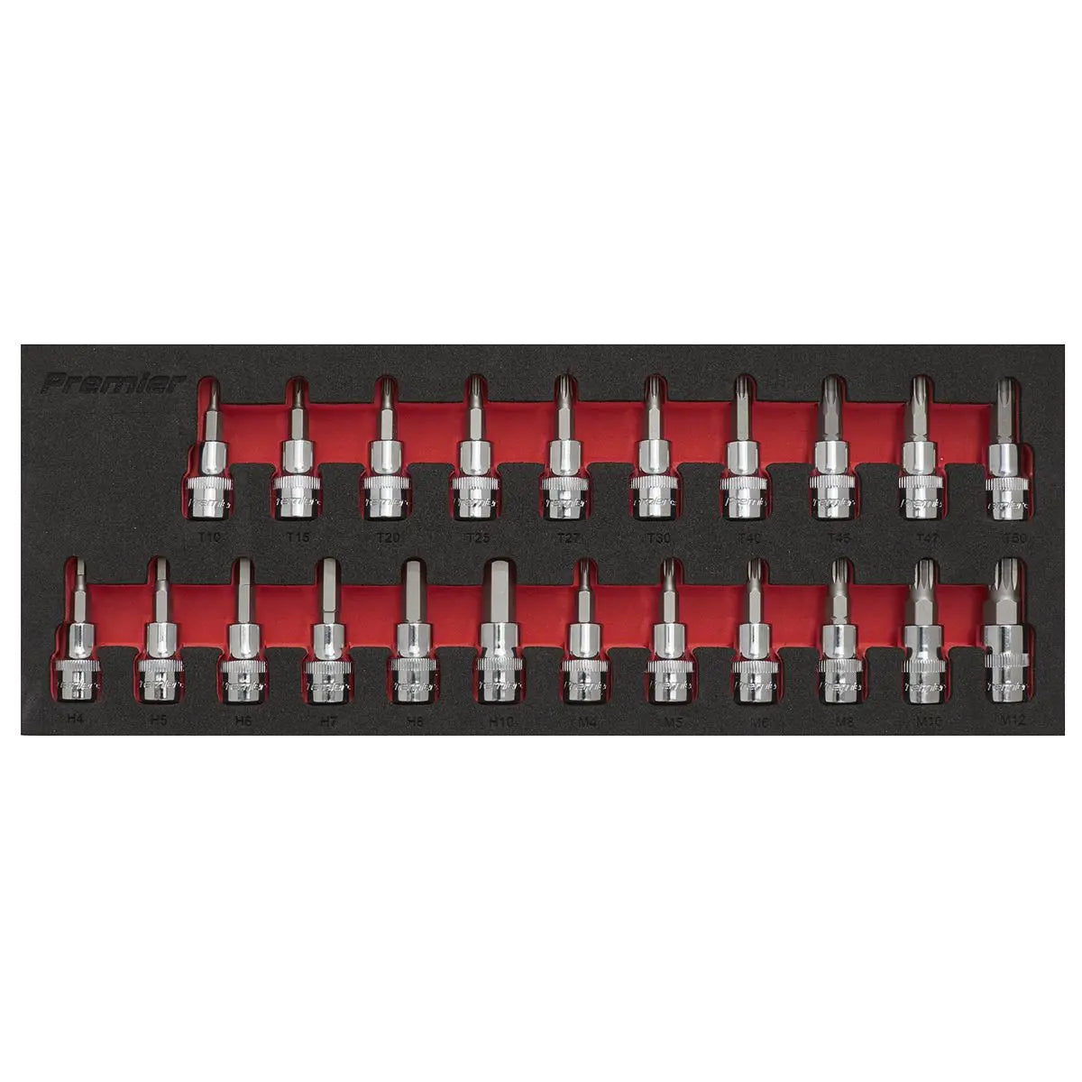 Sealey Premier Trx-Star Hex Spline Socket Bit Set in EVA Tray 22 Piece 3/8" Drive 