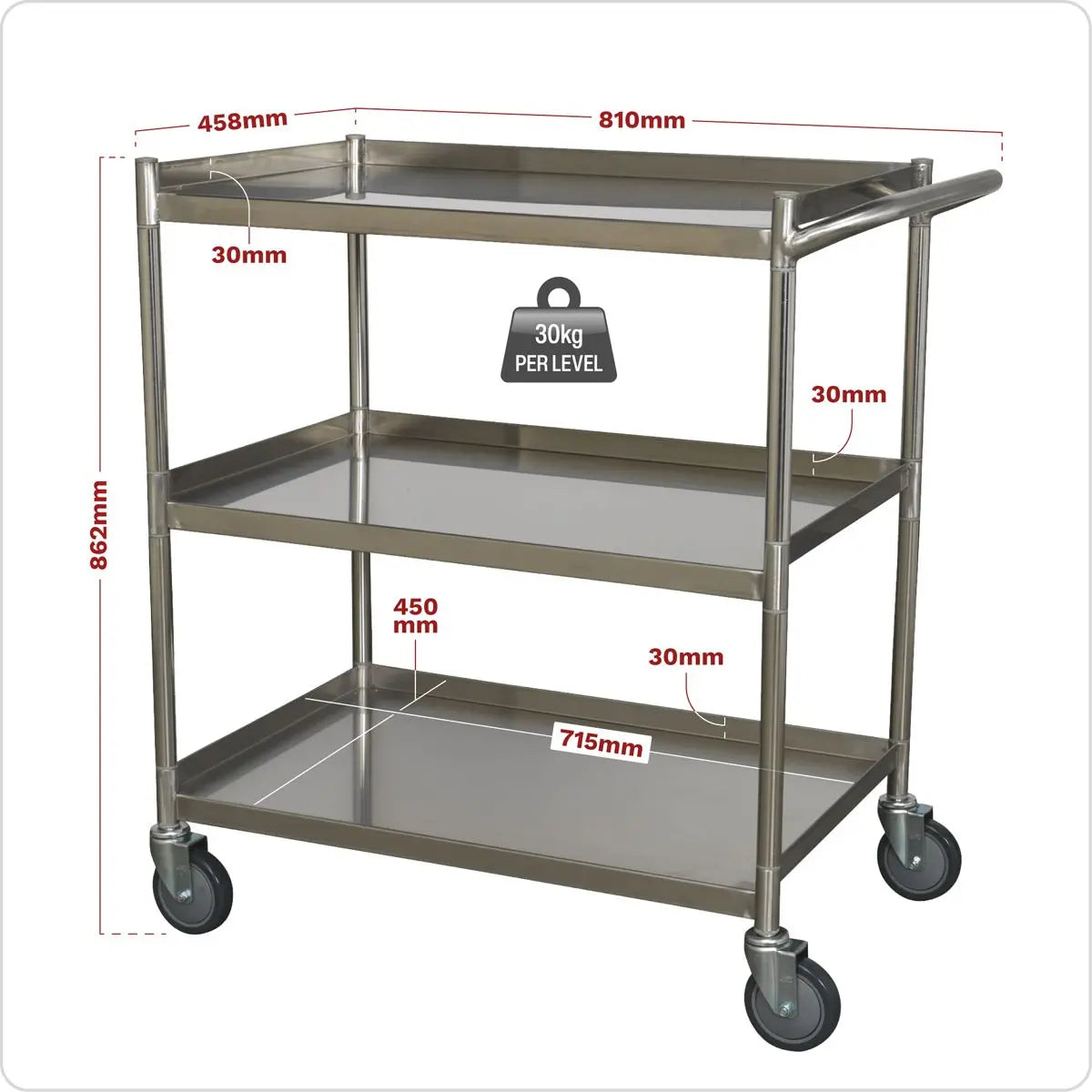 Sealey Premier Workshop Trolley 3-Level Stainless Steel 