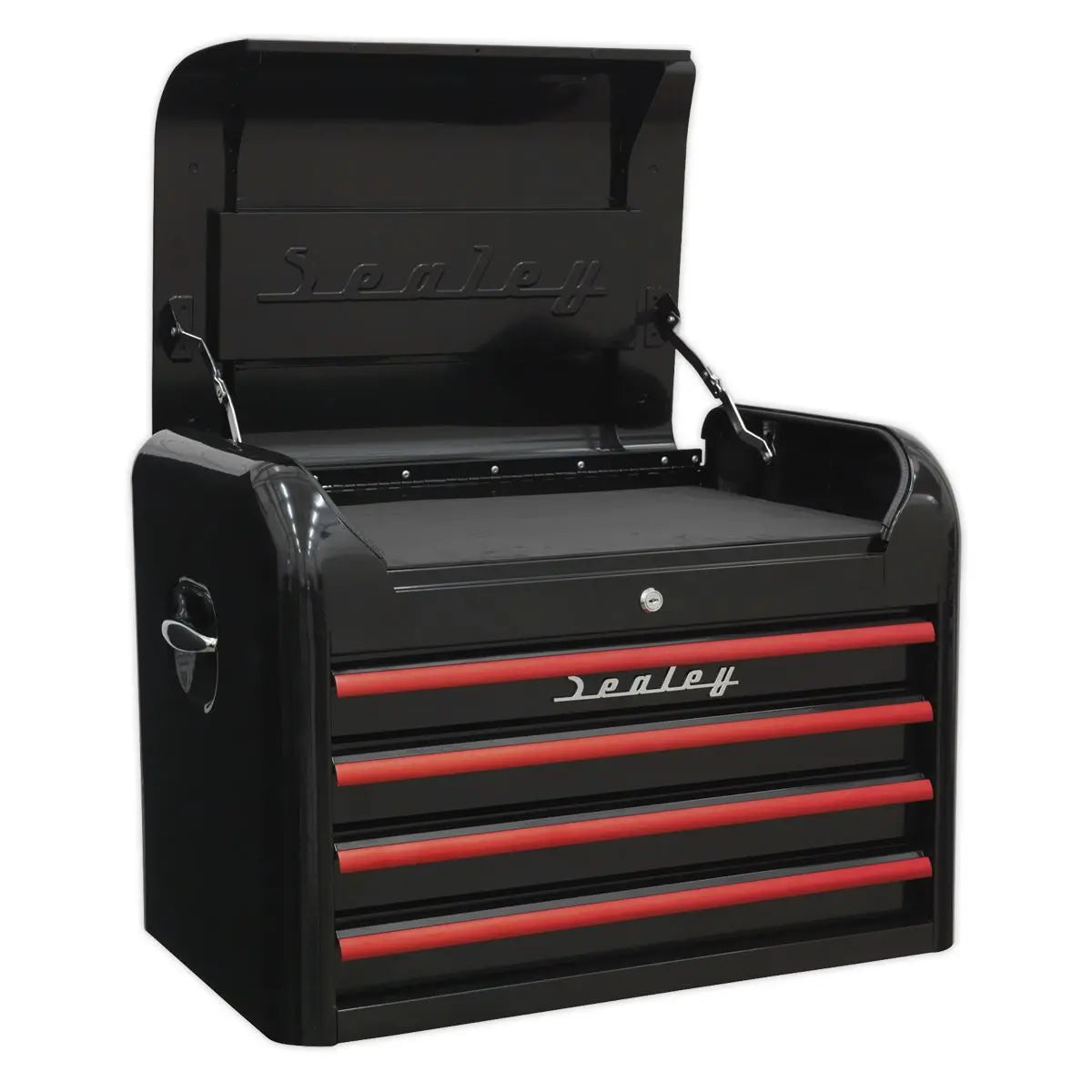 Sealey Premier™ Retro Style Topchest 4 Drawer - Black with Red Anodised Drawer Pulls  White Rose Tools