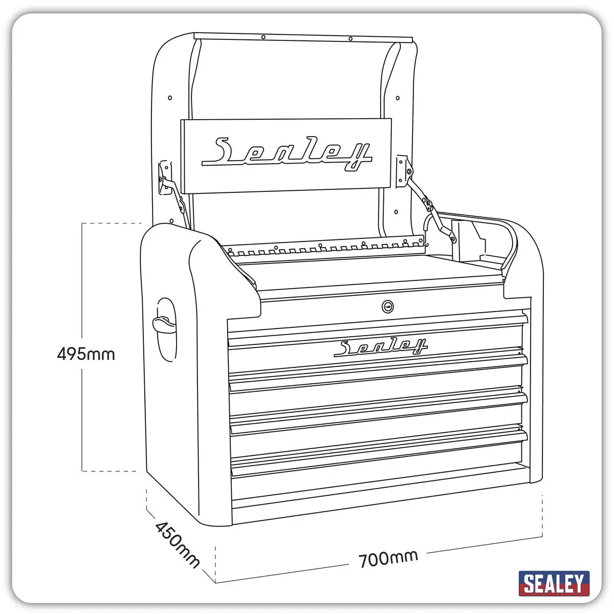Sealey Premier™ Retro Style Topchest 4 Drawer - Black with Red Anodised Drawer Pulls  White Rose Tools