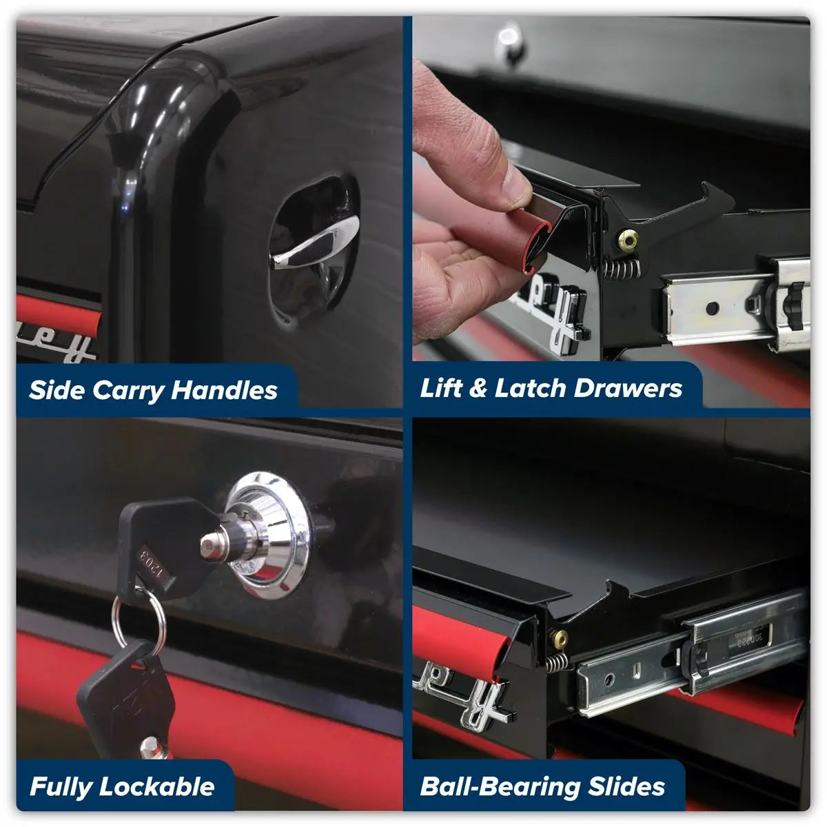Sealey Premier™ Retro Style Topchest 4 Drawer - Black with Red Anodised Drawer Pulls  White Rose Tools