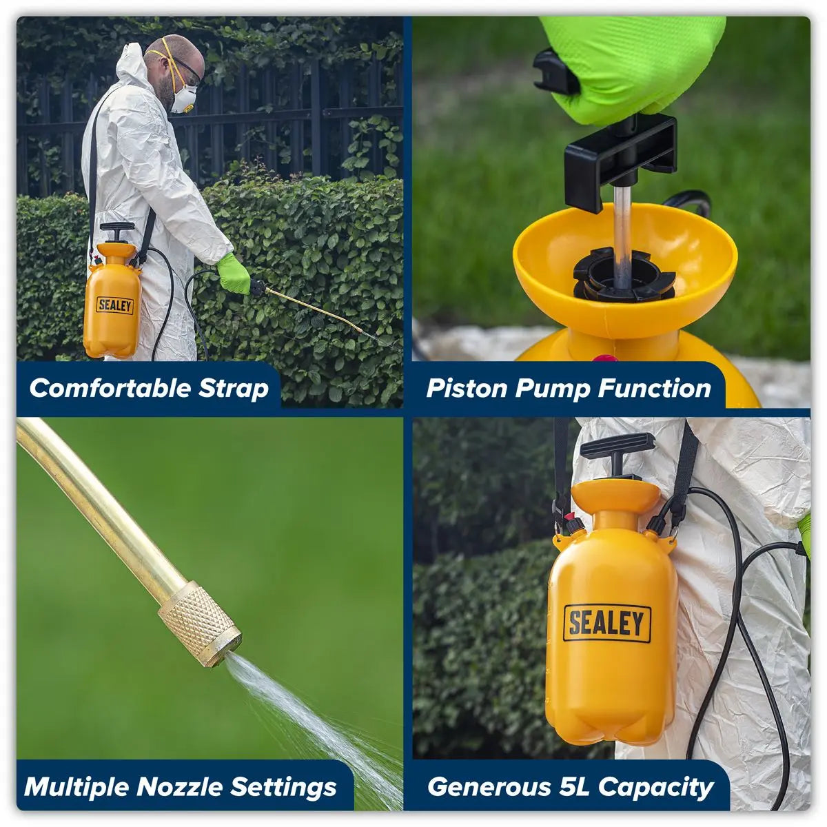Sealey Pressure Sprayer 5L Gardening Pesticide Herbicide Fluid Bottle Lance  White Rose Tools