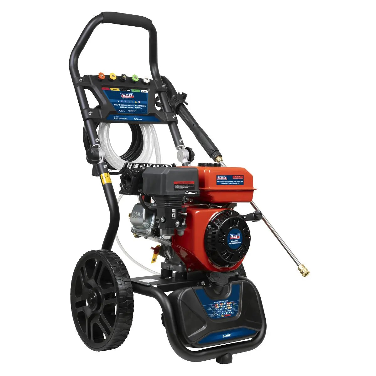 Sealey Pressure Washer 220bar 540L/hr Self-Priming 6.5hp Petrol  White Rose Tools