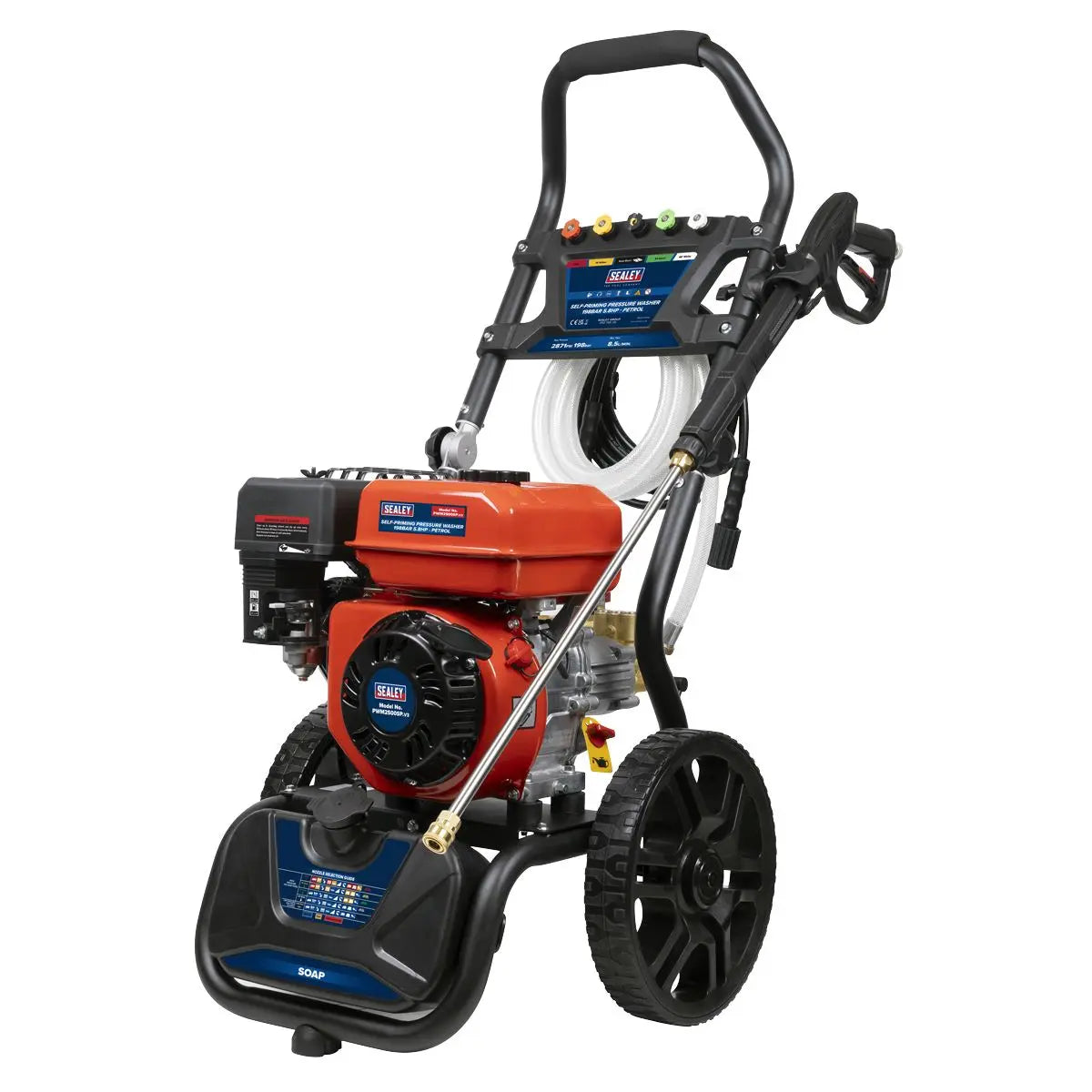 Sealey Pressure Washer 220bar 540L/hr Self-Priming 6.5hp Petrol  White Rose Tools