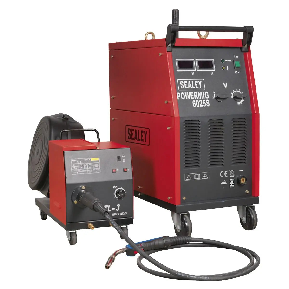 Sealey Professional MIG Welder 250A 415V 3ph with Binzel® Euro Torch & Portable Wire Drive 