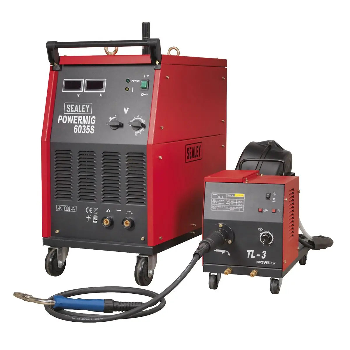 Sealey Professional MIG Welder 350A 415V 3ph with Binzel® Euro Torch & Portable Wire Drive 