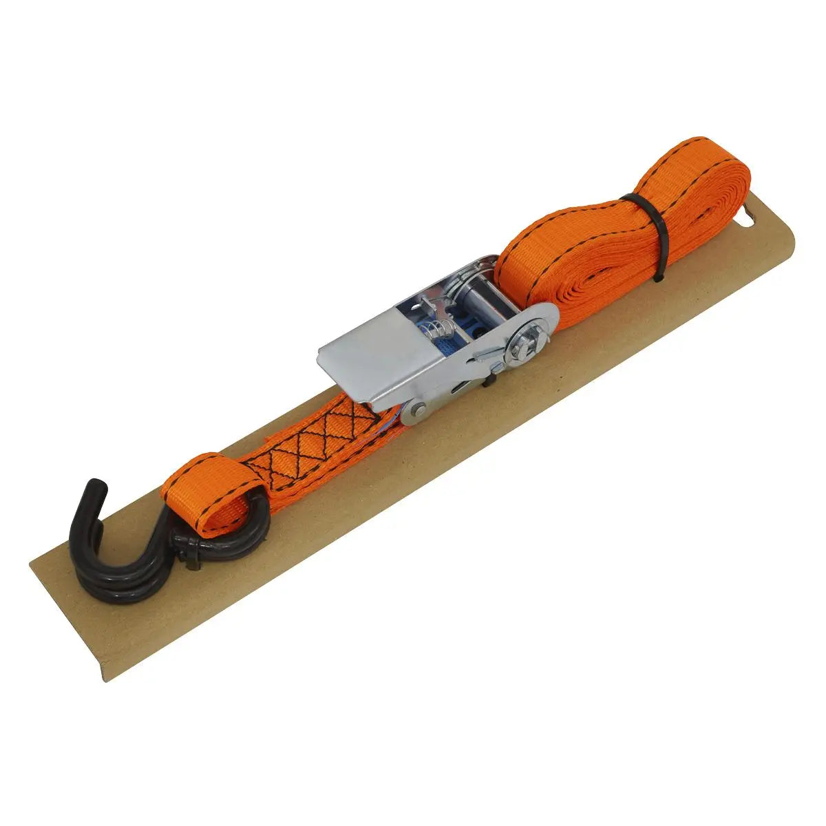 Sealey Ratchet Strap 25mm x 5m Polyester Webbing S-Hook with Corner Protector 600kg Breaking Strength 
