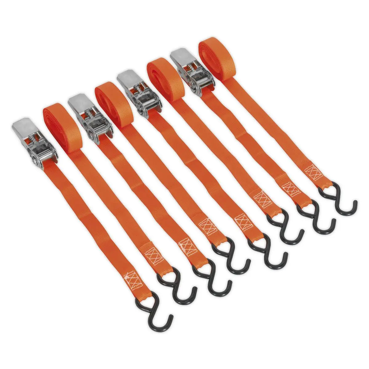 Sealey Ratchet Straps 25mm x 4m Polyester Webbing with S-Hooks 500kg Breaking Strength - 2 Pairs 