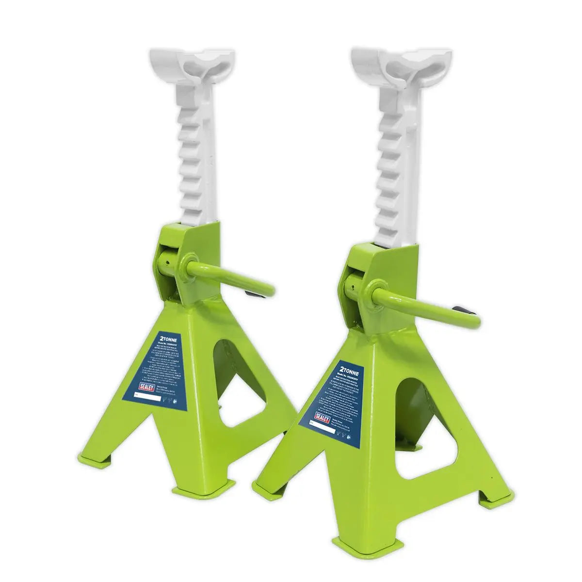Sealey Ratchet Type Axle Stands (Pair) 2 Tonne Capacity per Stand - Hi-Vis Green 