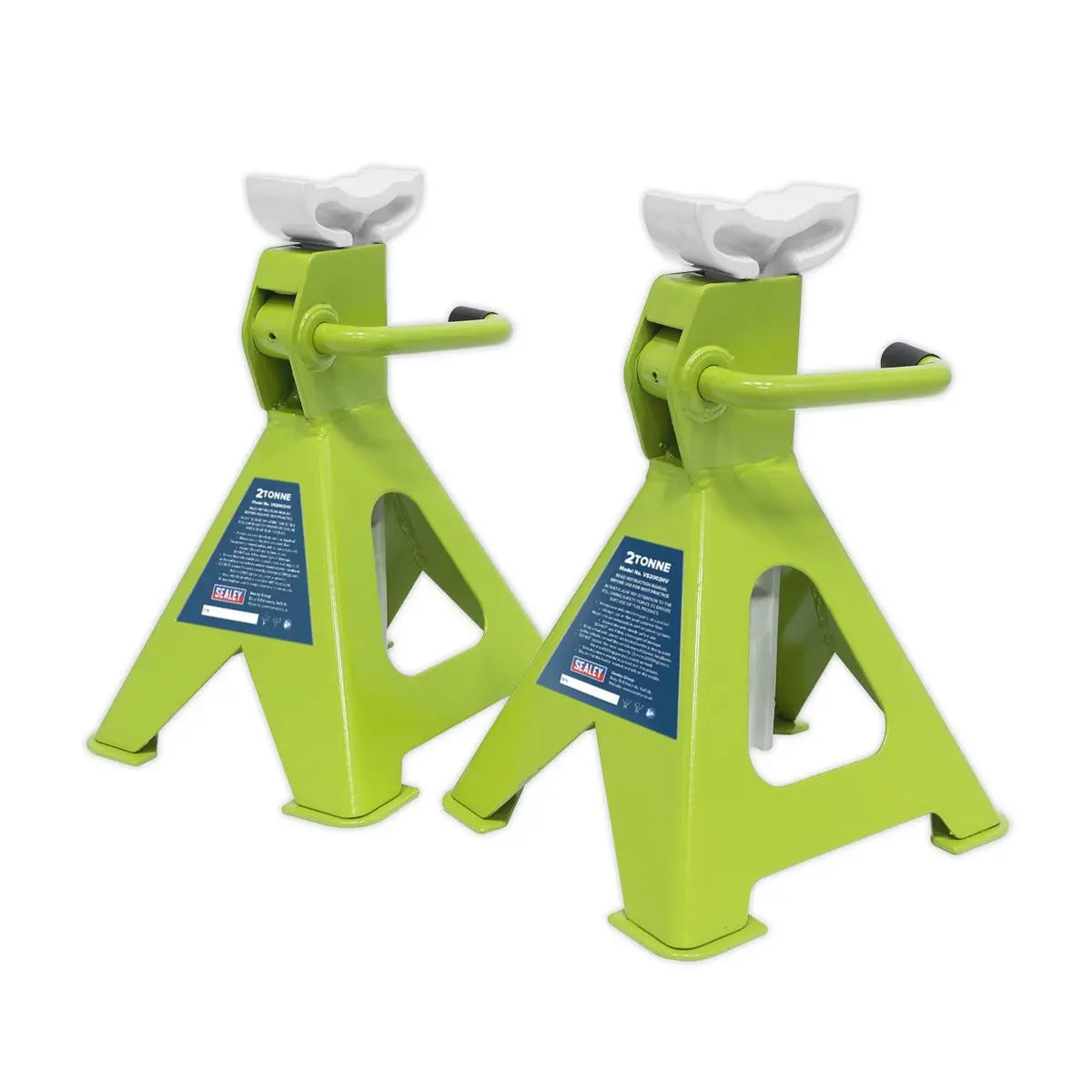 Sealey Ratchet Type Axle Stands (Pair) 2 Tonne Capacity per Stand - Hi-Vis Green 