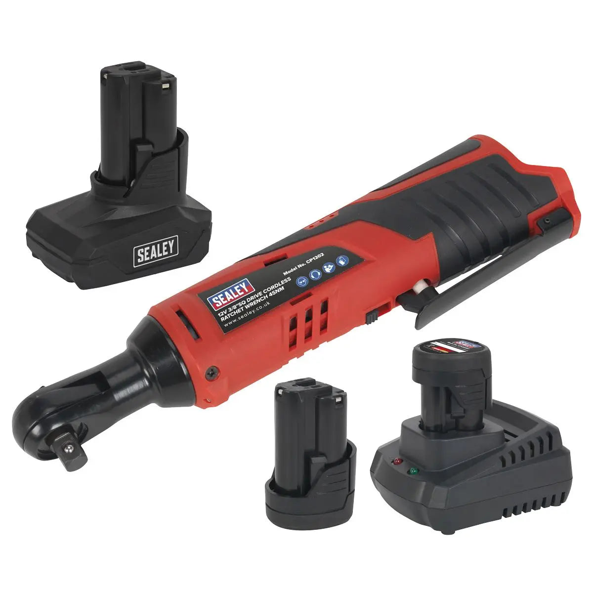 Sealey Ratchet Wrench Kit 3/8"Sq Drive 12V Lithium-ion - 3 Batteries 