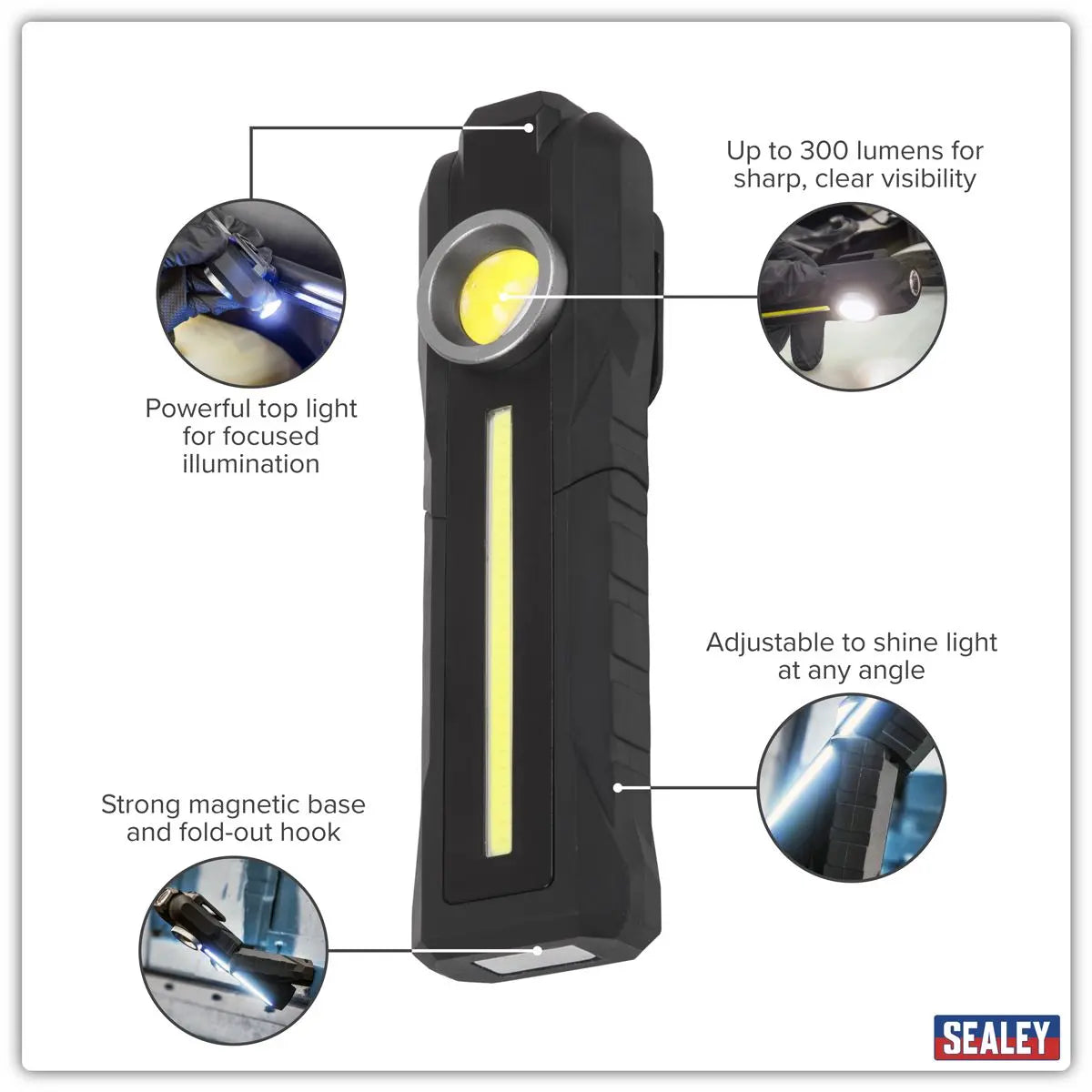 Sealey Rechargeable 3-in-1 Inspection Light 5W COB & 3W SMD LED  White Rose Tools