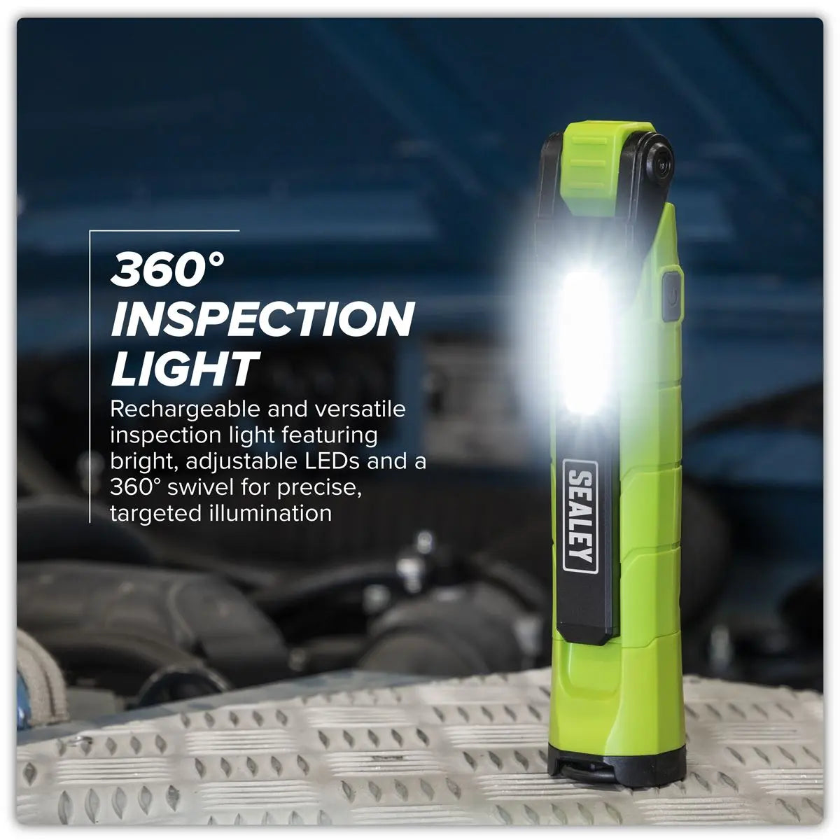Sealey Rechargeable 360° Inspection Light 10W & 2 x 4W SMD LED Green  White Rose Tools
