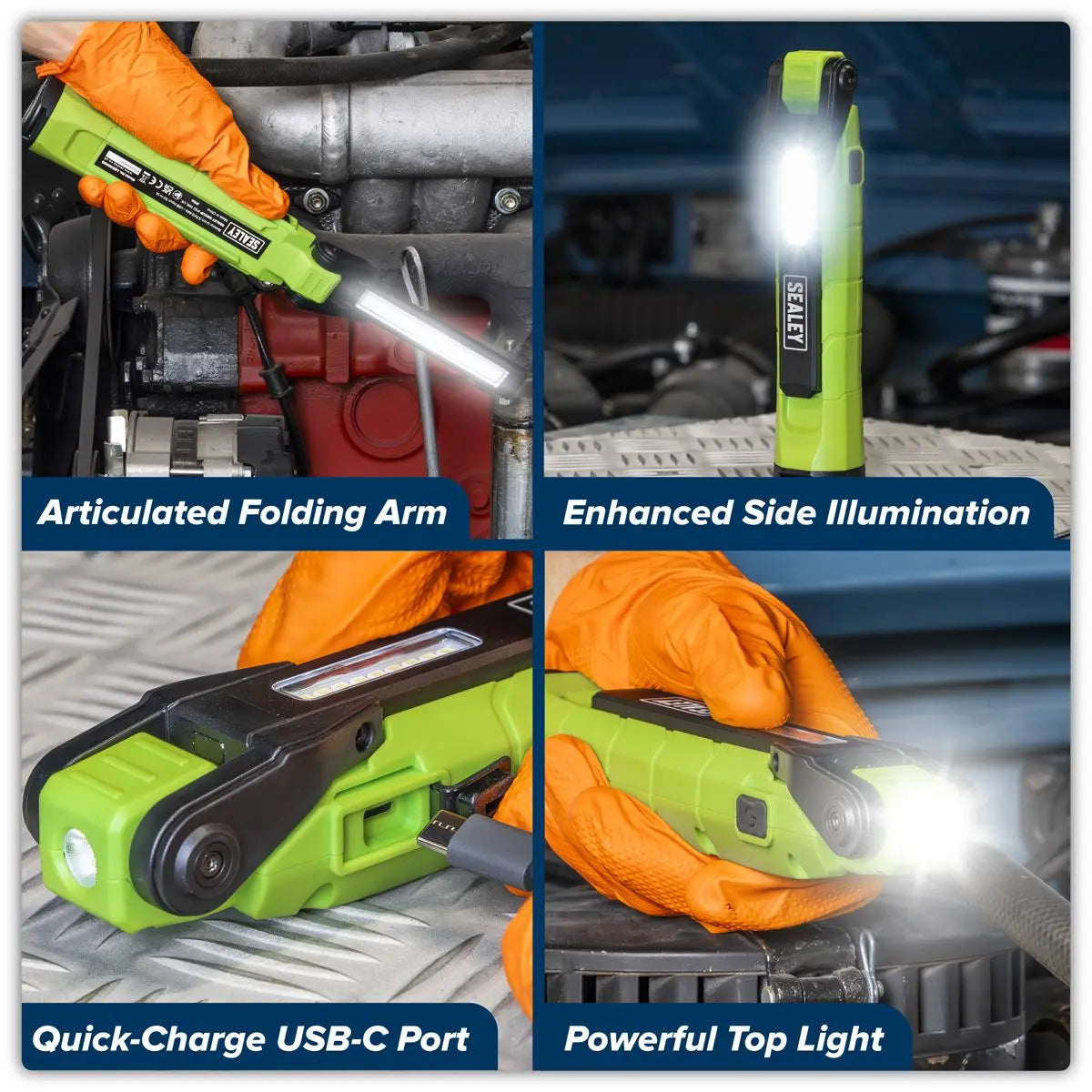 Sealey Rechargeable 360° Inspection Light 10W & 2 x 4W SMD LED Green  White Rose Tools