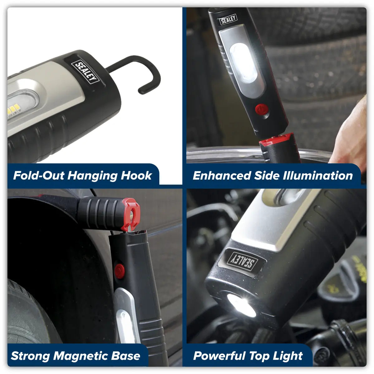 Sealey Rechargeable 360° Inspection Light 4W & 3W SMD LED - Black  White Rose Tools