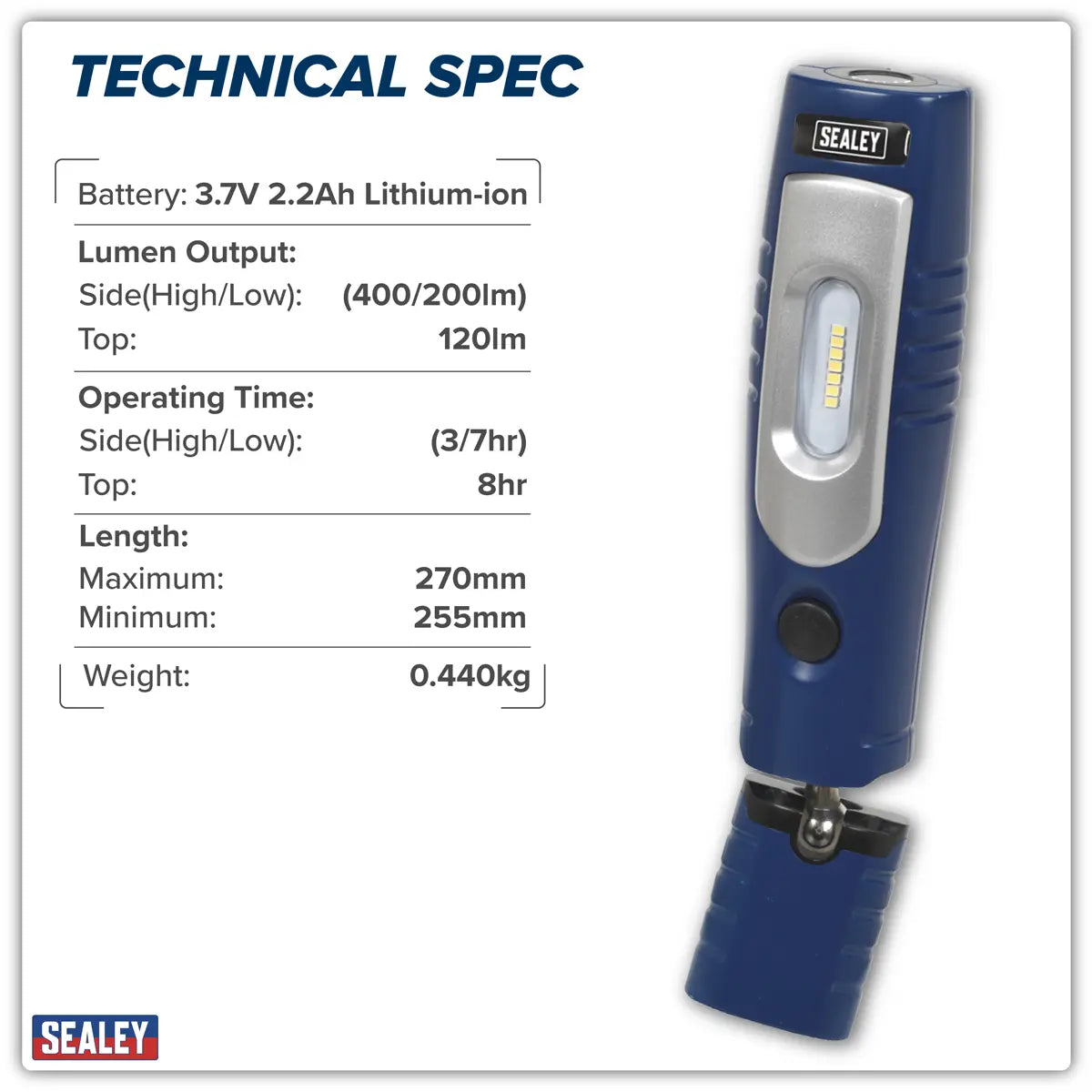 Sealey Rechargeable 360° Inspection Light 4W & 3W SMD LED - Blue  White Rose Tools